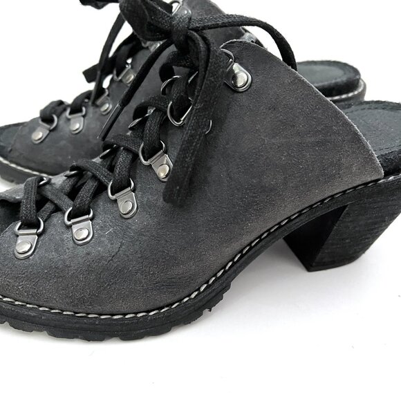 Woolrich Suede Lace Up Open Toe Heel Clog Mules Metal Rings Steampunk Cosplay - Picture 6 of 16